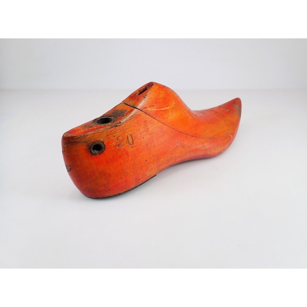 Vintage Wooden Shoe Last 2 Piece Divided Instep Cobbler Mold Size 5.5 D Orange